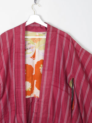 Wine Silk Striped Mid Length Vintage  Kimono Haori  M - The Harlequin