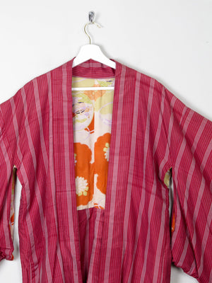 Wine Silk Striped Mid Length Vintage  Kimono Haori  M - The Harlequin