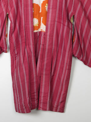 Wine Silk Striped Mid Length Vintage  Kimono Haori  M - The Harlequin