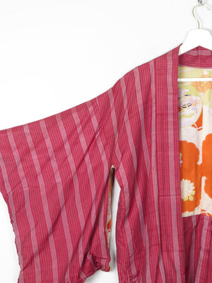 Wine Silk Striped Mid Length Vintage  Kimono Haori  M - The Harlequin