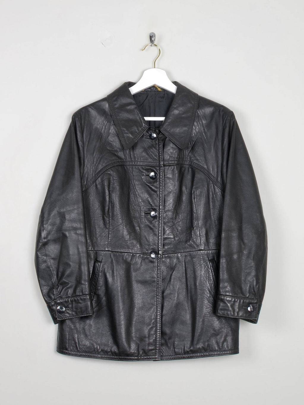 Women's 1970s Vintage Leather Jacket Black M - The Harlequin
