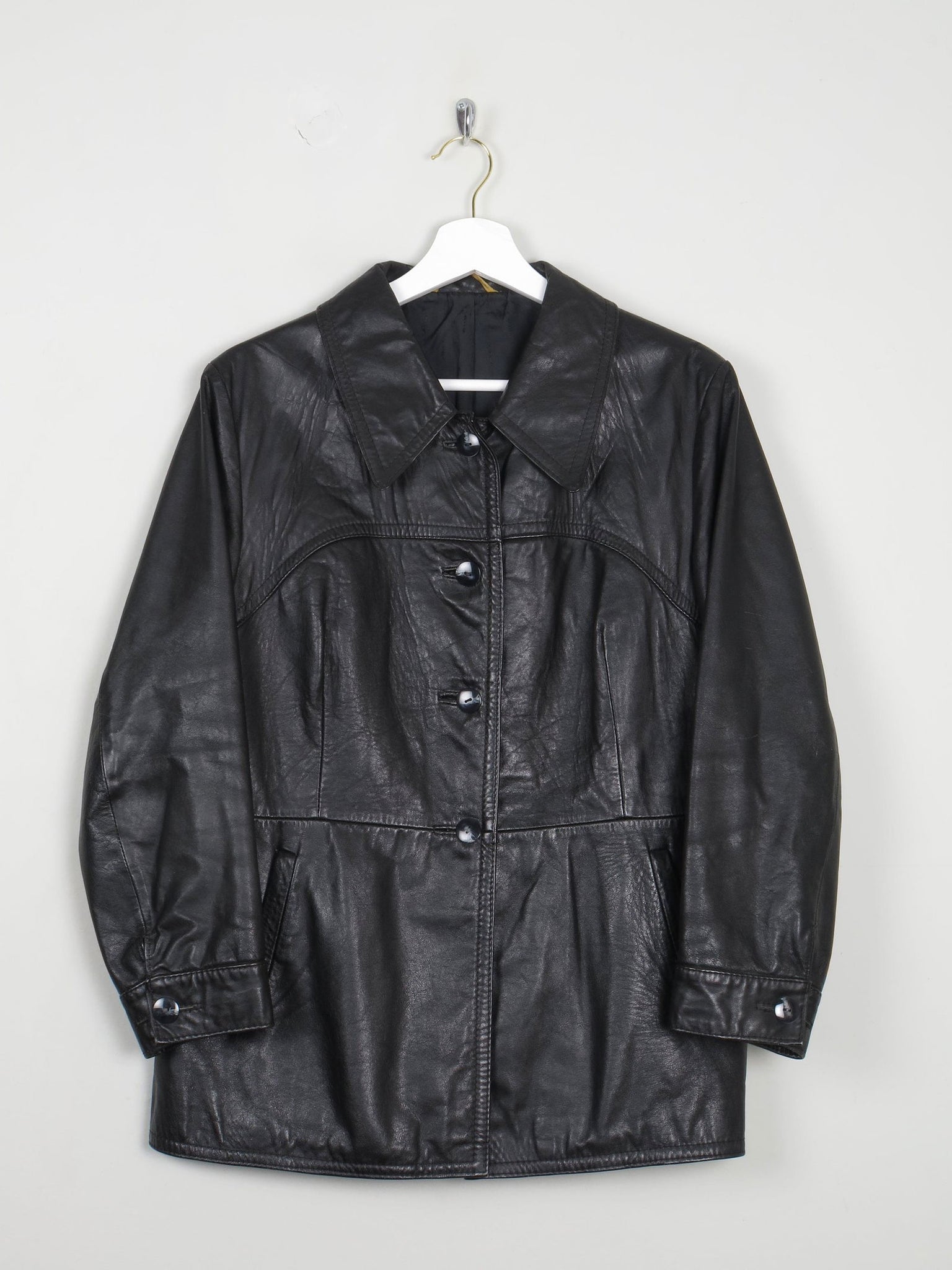 Women's 1970s Vintage Leather Jacket Black M - The Harlequin