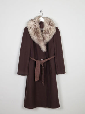 Women's 70s  Brown Coat With Faux Fur Collar M - The Harlequin