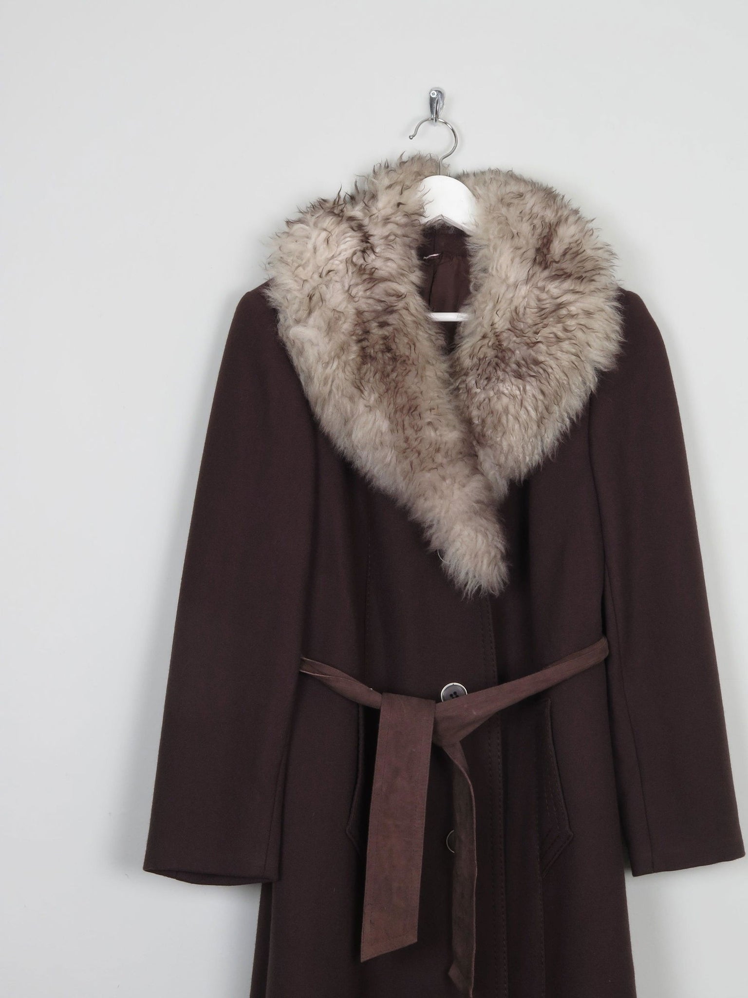 Women's 70s  Brown Coat With Faux Fur Collar M - The Harlequin