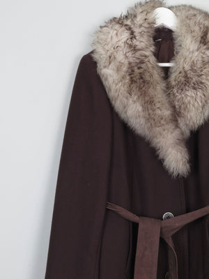Women's 70s  Brown Coat With Faux Fur Collar M - The Harlequin