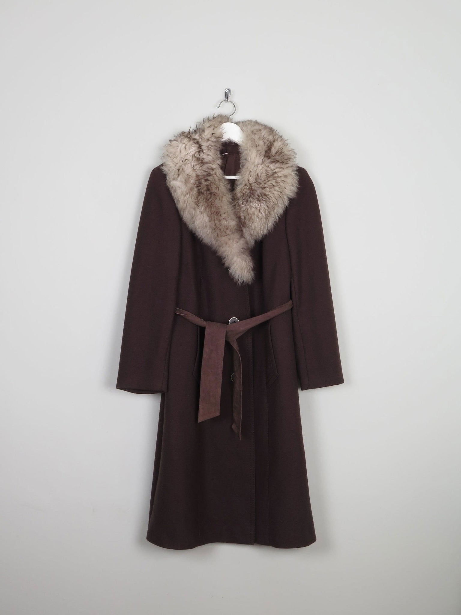 Women's 70s  Brown Coat With Faux Fur Collar M - The Harlequin