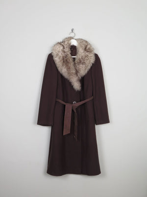 Women's 70s  Brown Coat With Faux Fur Collar M - The Harlequin