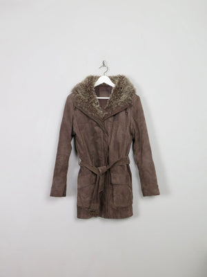 Women's 90's Brown Suede Jacket With Furry Hood M - The Harlequin