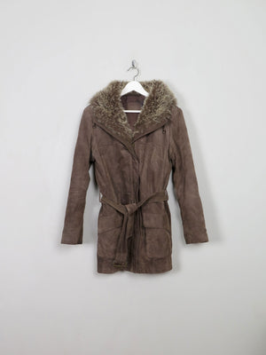 Women's 90's Brown Suede Jacket With Furry Hood M - The Harlequin