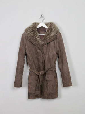 Women's 90's Brown Suede Jacket With Furry Hood M - The Harlequin