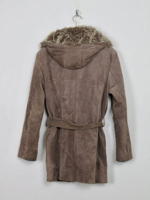 Women's 90's Brown Suede Jacket With Furry Hood M - The Harlequin