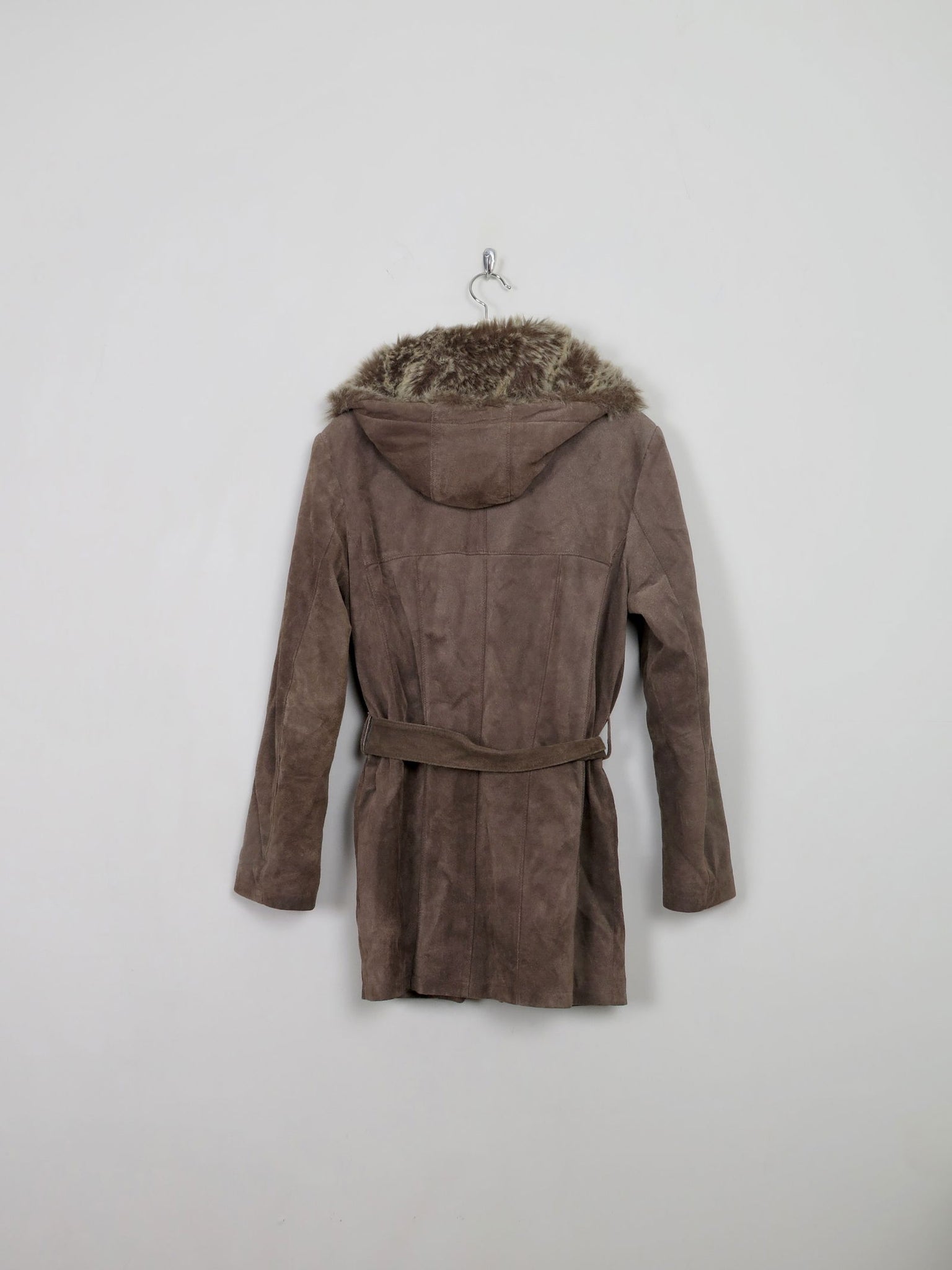 Women's 90's Brown Suede Jacket With Furry Hood M - The Harlequin