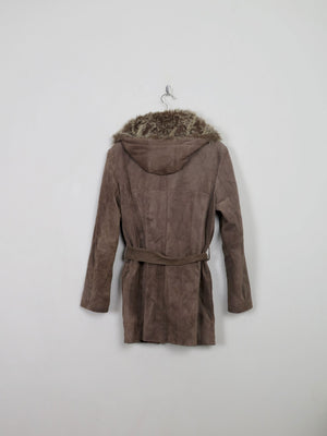 Women's 90's Brown Suede Jacket With Furry Hood M - The Harlequin