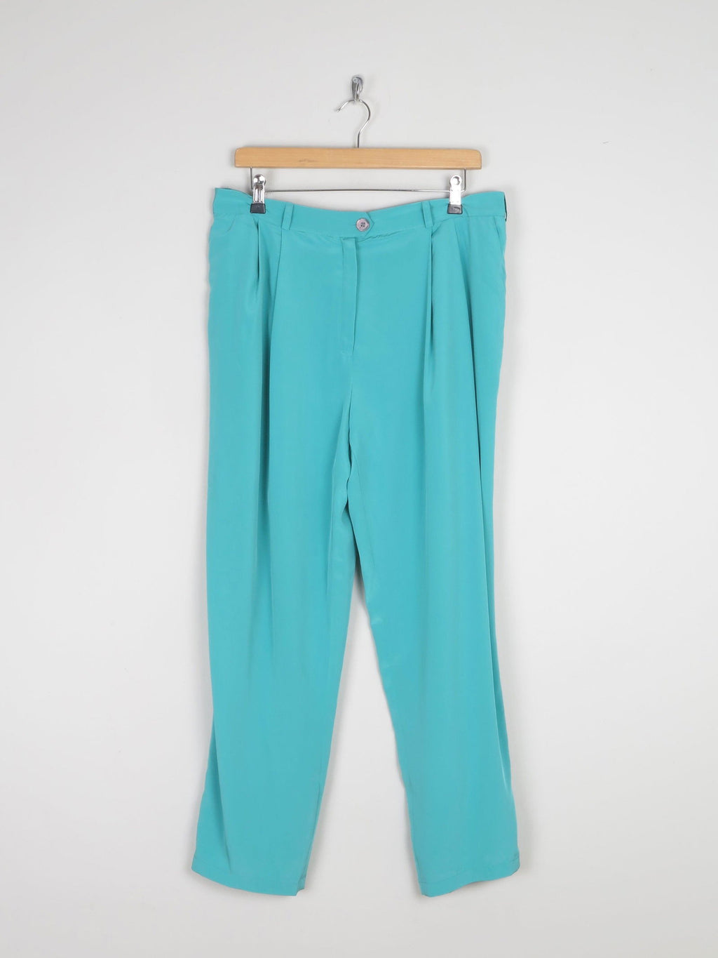 Women's Aqua Turquoise Floaty High Waist Vintage Trousers 34" W/ L - The Harlequin
