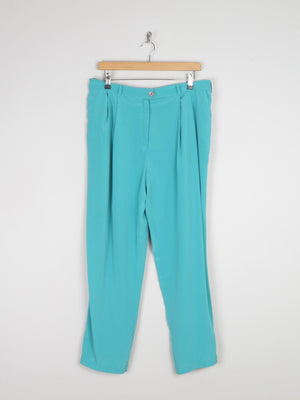 Women's Aqua Turquoise Floaty High Waist Vintage Trousers 34" W/ L - The Harlequin