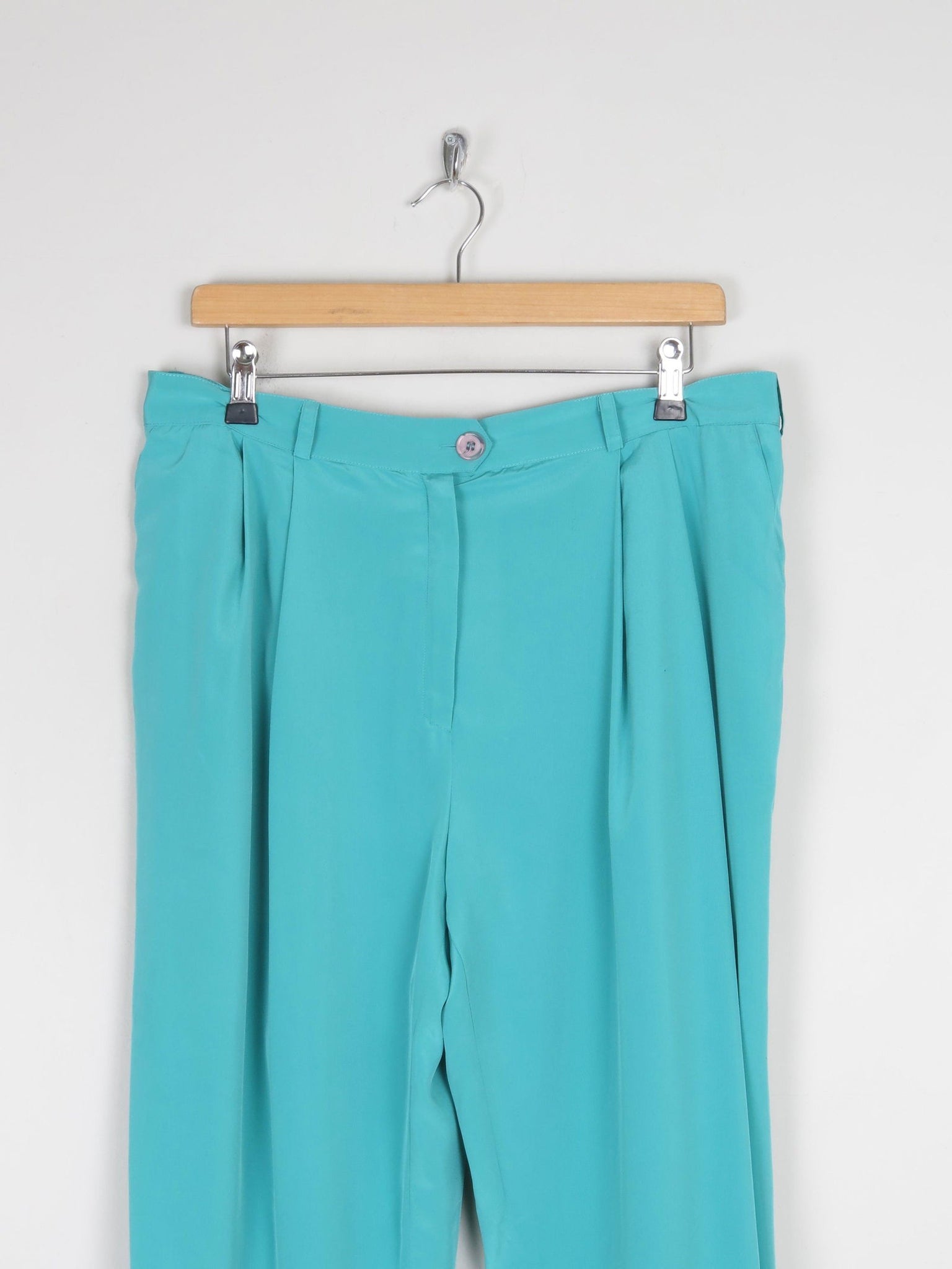 Women's Aqua Turquoise Floaty High Waist Vintage Trousers 34" W/ L - The Harlequin