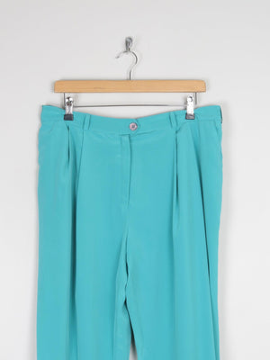 Women's Aqua Turquoise Floaty High Waist Vintage Trousers 34" W/ L - The Harlequin