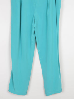 Women's Aqua Turquoise Floaty High Waist Vintage Trousers 34" W/ L - The Harlequin