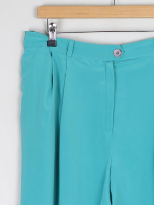 Women's Aqua Turquoise Floaty High Waist Vintage Trousers 34" W/ L - The Harlequin