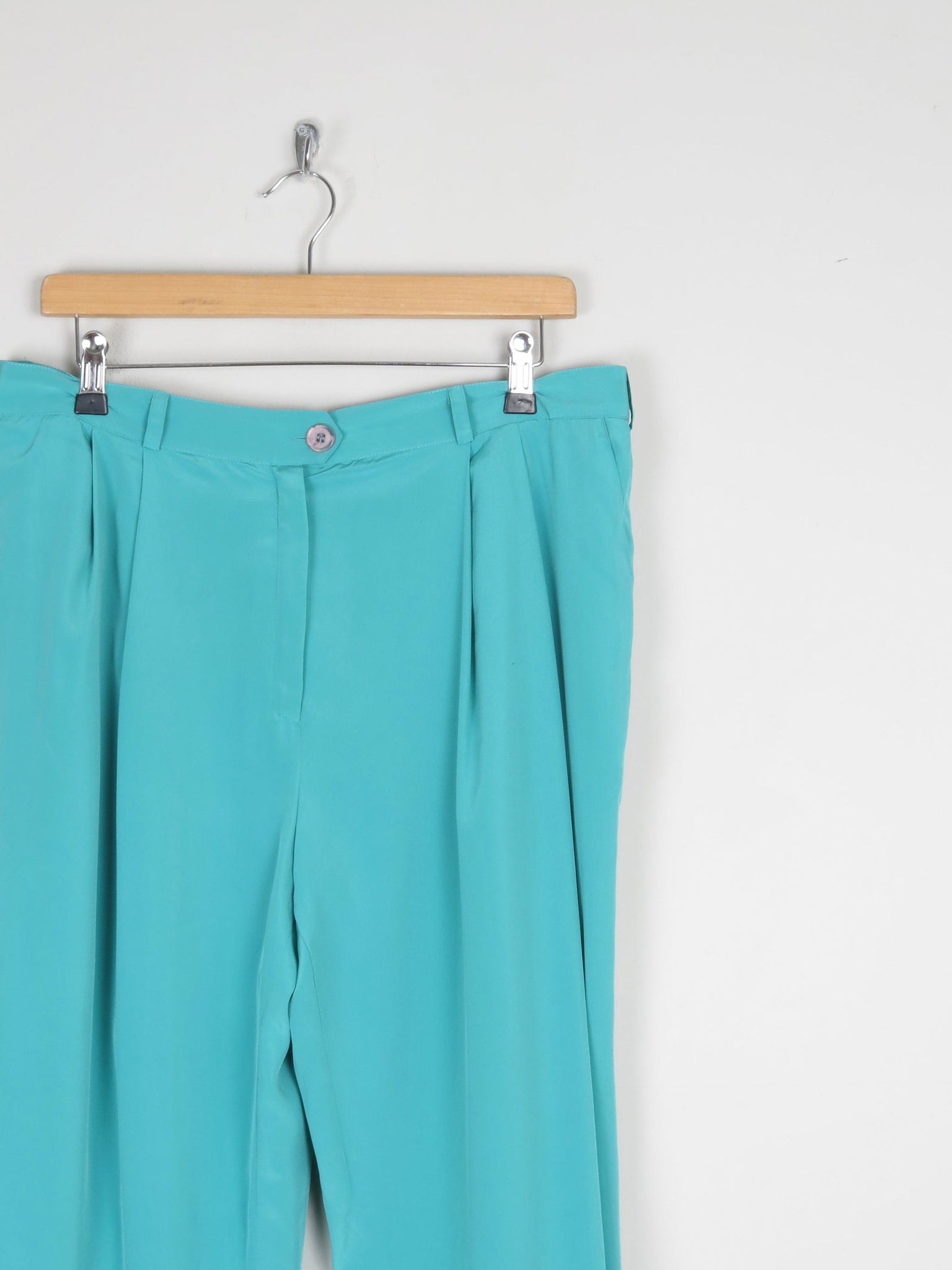Women's Aqua Turquoise Floaty High Waist Vintage Trousers 34" W/ L - The Harlequin