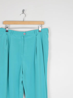 Women's Aqua Turquoise Floaty High Waist Vintage Trousers 34" W/ L - The Harlequin