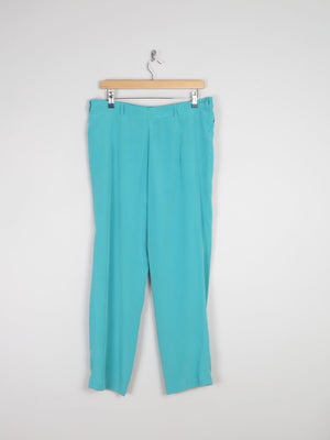 Women's Aqua Turquoise Floaty High Waist Vintage Trousers 34" W/ L - The Harlequin