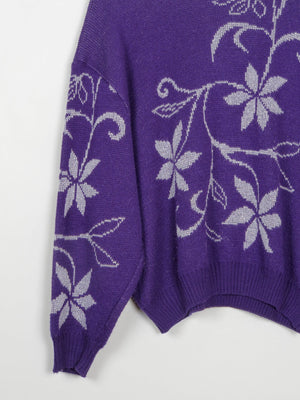 Women's Aubergine Vintage Jumper With Lurex Floral Motifs S/M - The Harlequin