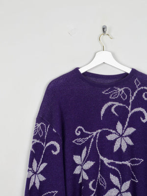 Women's Aubergine Vintage Jumper With Lurex Floral Motifs S/M - The Harlequin