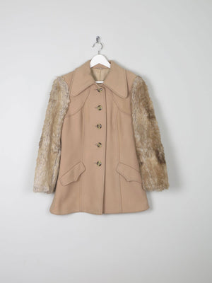 Women's Beige 1970s Short Coat With Faux Fur Sleeves 10/12 - The Harlequin