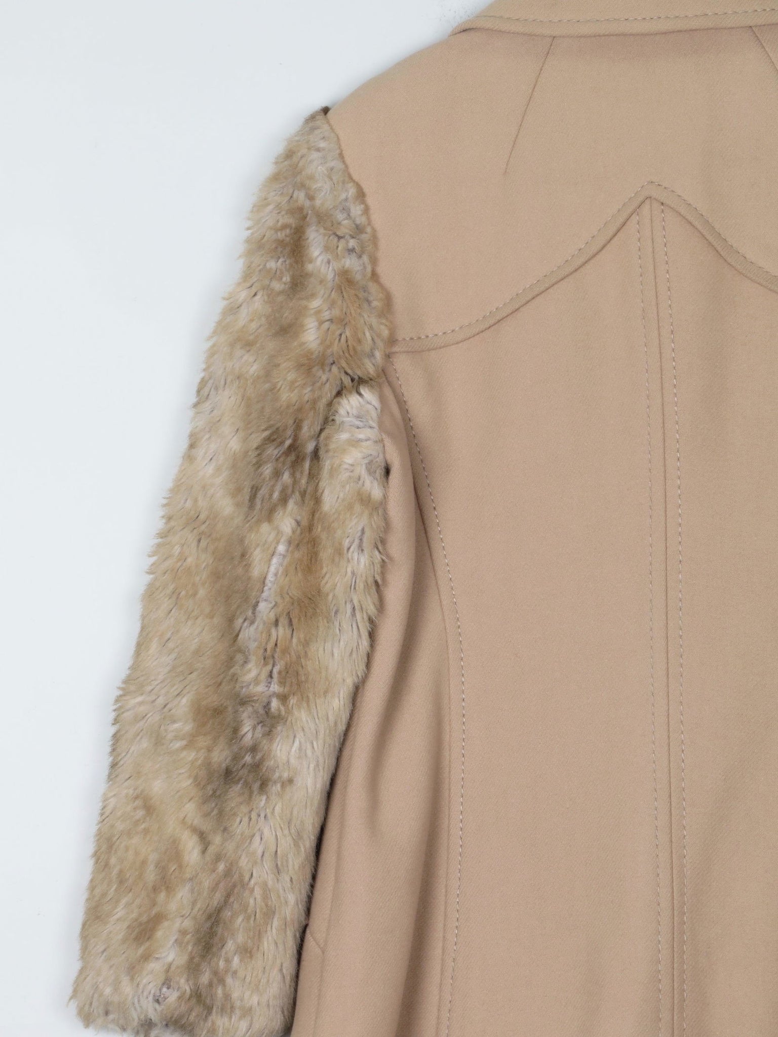 Women's Beige 1970s Short Coat With Faux Fur Sleeves 10/12 - The Harlequin