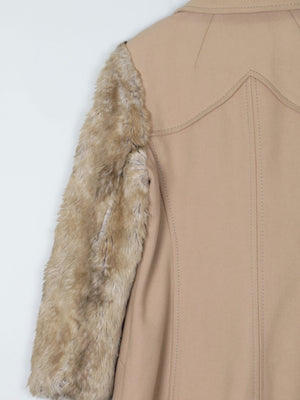 Women's Beige 1970s Short Coat With Faux Fur Sleeves 10/12 - The Harlequin