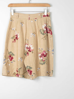 Women’s Beige Linen Mix Bermuda Shorts With Floral Print XS (6) - The Harlequin
