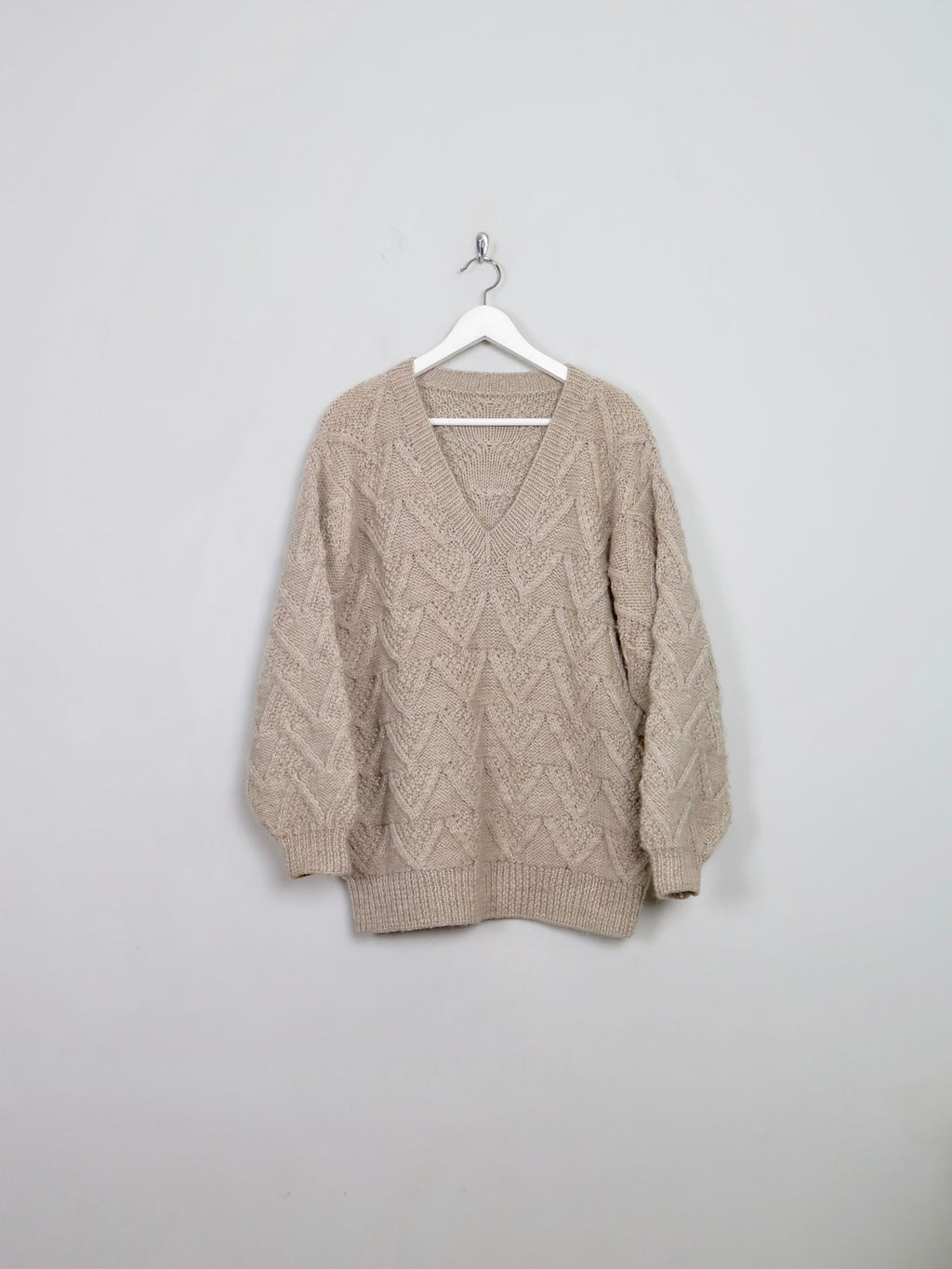 Women's Biscuit Beige Hand-knit  Wool Jumper M/L - The Harlequin