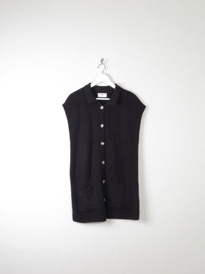 Women's Black 80s Ribbed Vintage Knitted Gilet M/L - The Harlequin