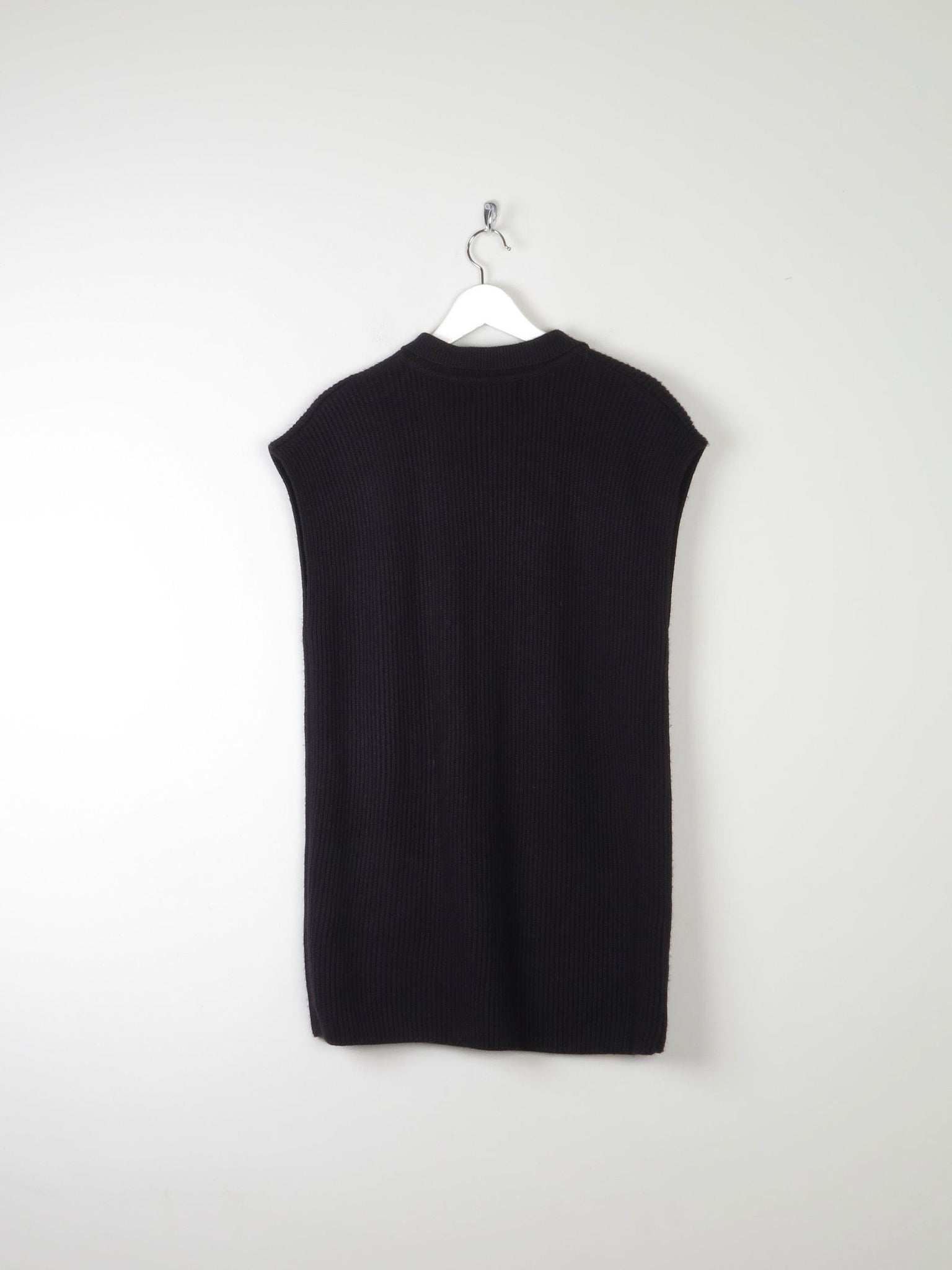 Women's Black 80s Ribbed Vintage Knitted Gilet M/L - The Harlequin