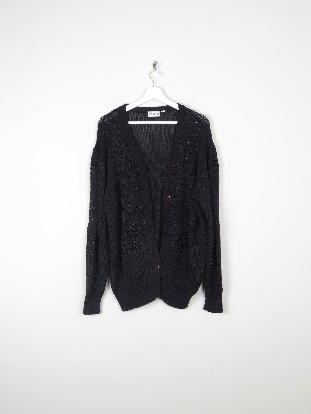 Women's Black Beaded Oversized Vintage Cardigan M/L - The Harlequin