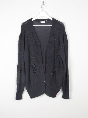 Women's Black Beaded Oversized Vintage Cardigan M/L - The Harlequin