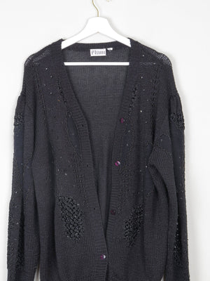 Women's Black Beaded Oversized Vintage Cardigan M/L - The Harlequin