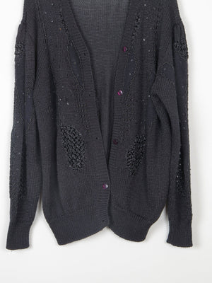 Women's Black Beaded Oversized Vintage Cardigan M/L - The Harlequin