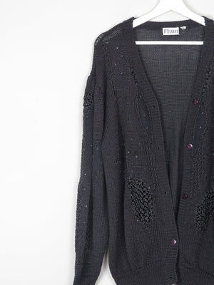 Women's Black Beaded Oversized Vintage Cardigan M/L - The Harlequin
