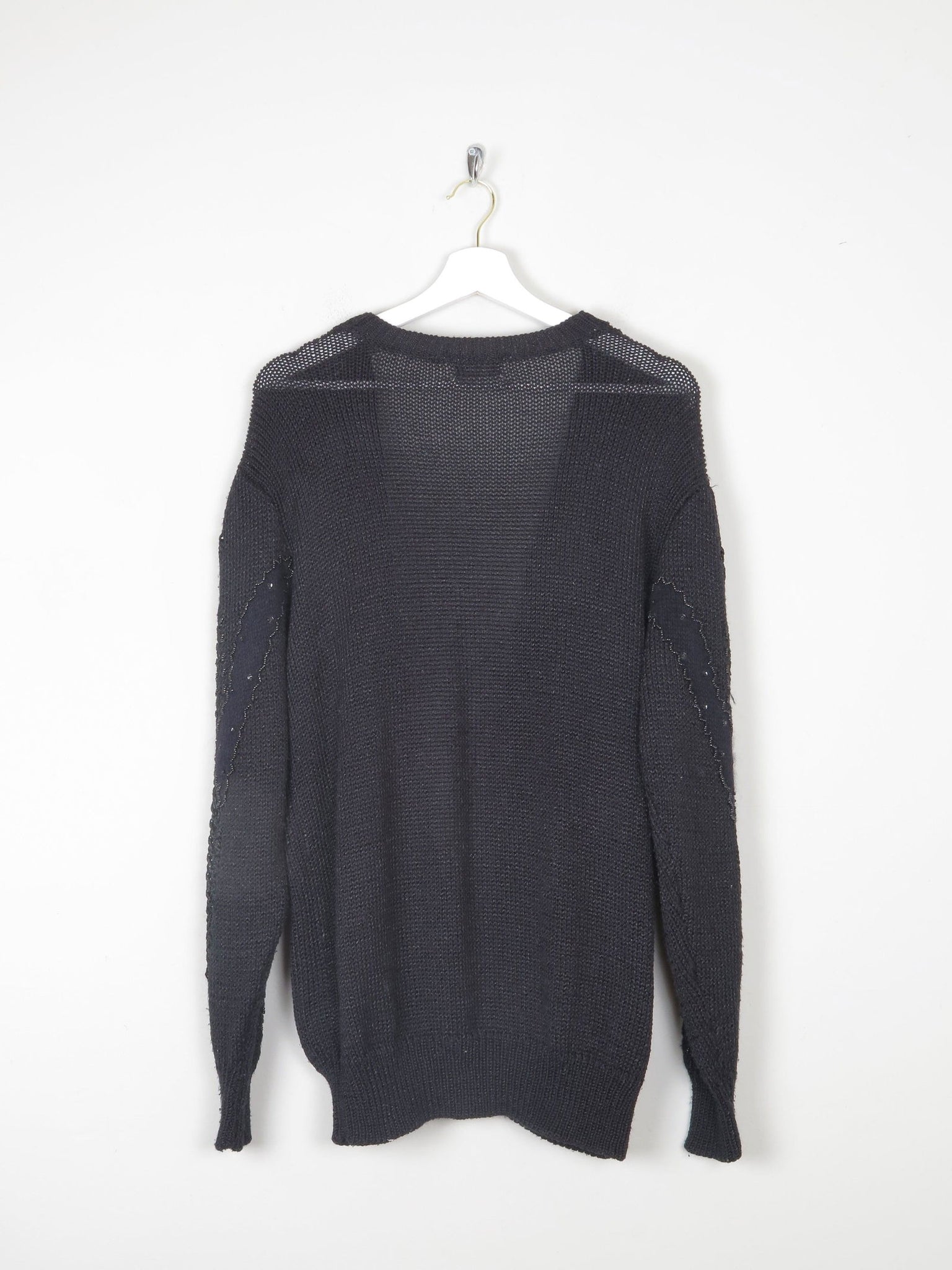 Women's Black Beaded Oversized Vintage Cardigan M/L - The Harlequin