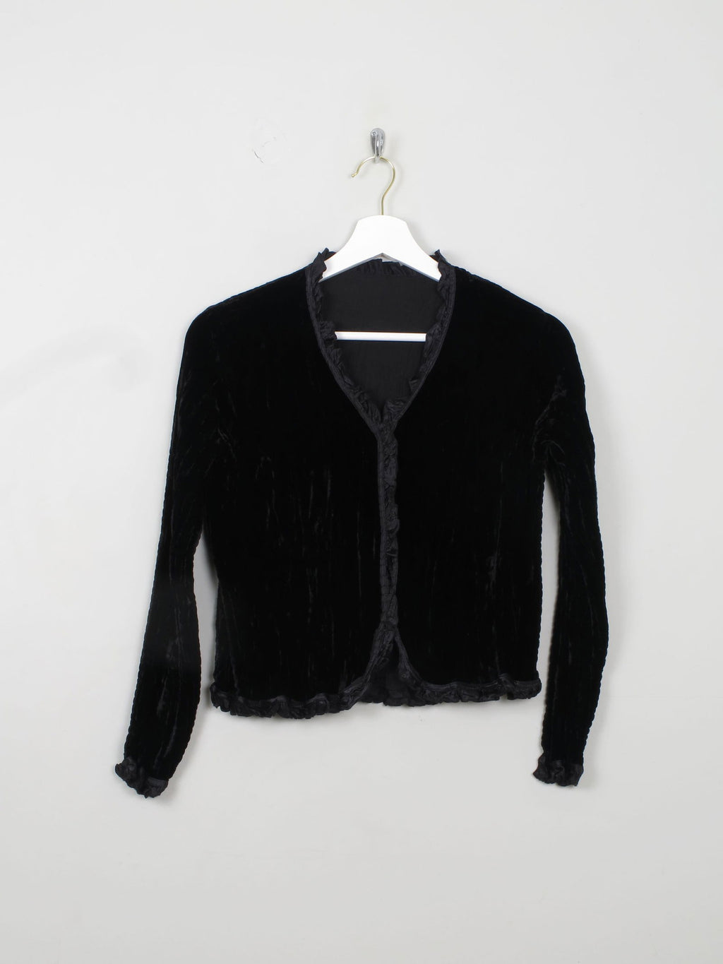Women's Black Crushed Velvet Cropped Jacket S - The Harlequin