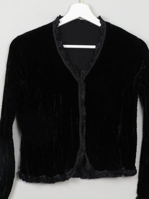 Women's Black Crushed Velvet Cropped Jacket S - The Harlequin