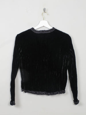 Women's Black Crushed Velvet Cropped Jacket S - The Harlequin