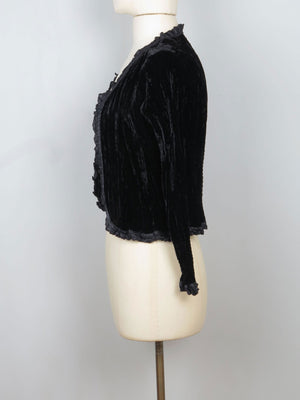 Women's Black Crushed Velvet Cropped Jacket S - The Harlequin