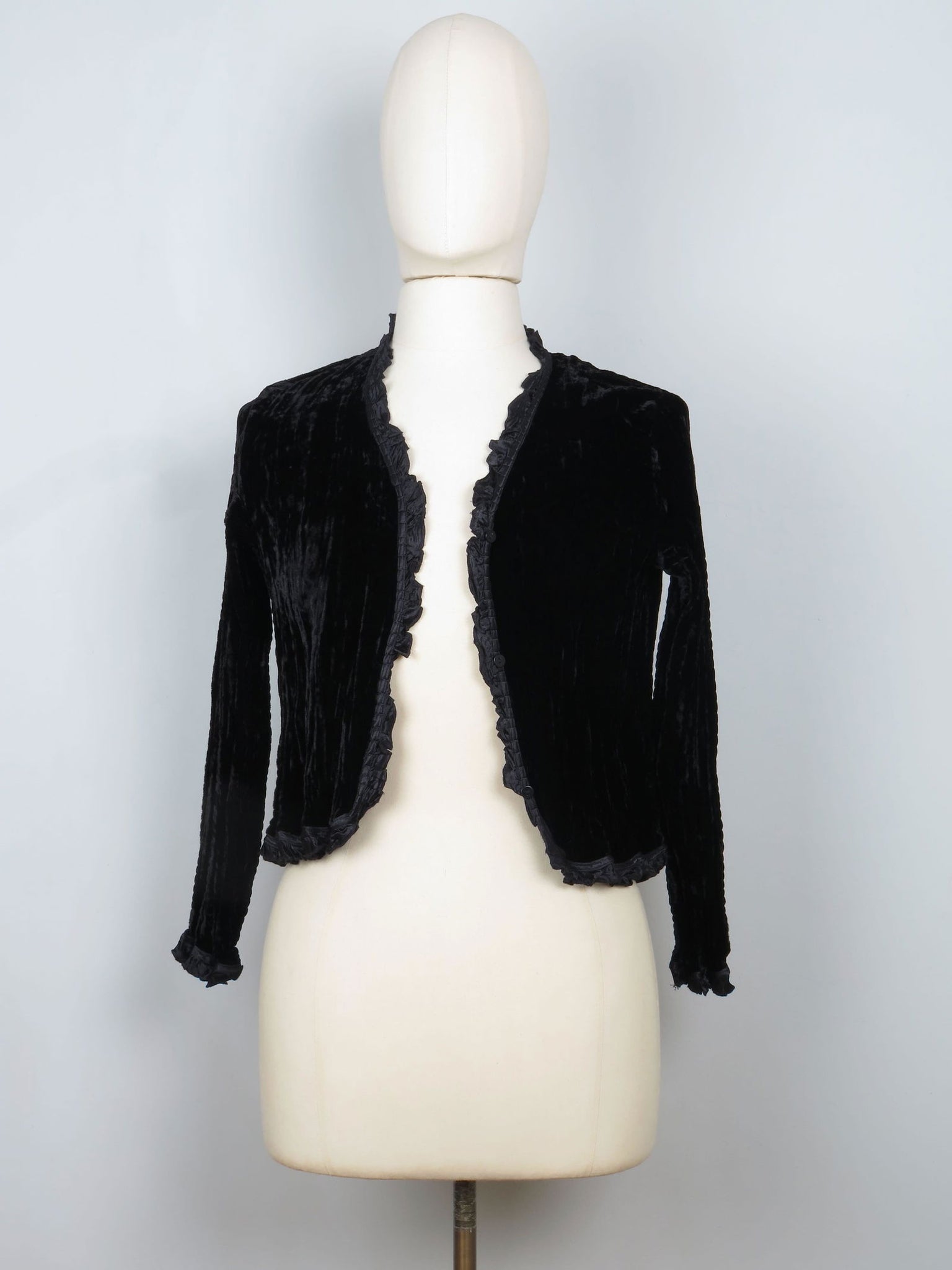Women's Black Crushed Velvet Cropped Jacket S - The Harlequin