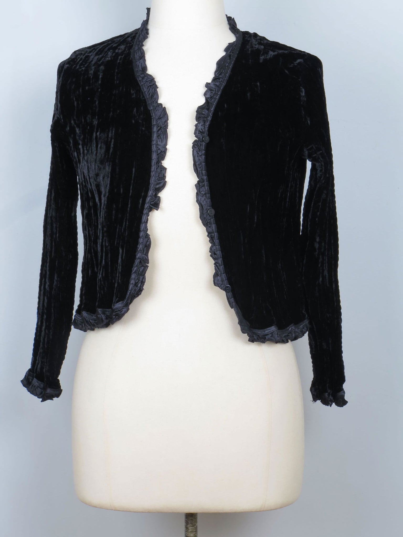 Women's Black Crushed Velvet Cropped Jacket S - The Harlequin