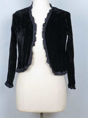 Women's Black Crushed Velvet Cropped Jacket S - The Harlequin