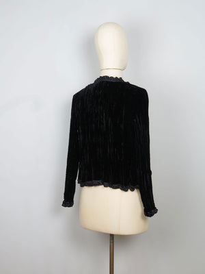 Women's Black Crushed Velvet Cropped Jacket S - The Harlequin