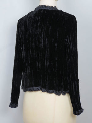 Women's Black Crushed Velvet Cropped Jacket S - The Harlequin